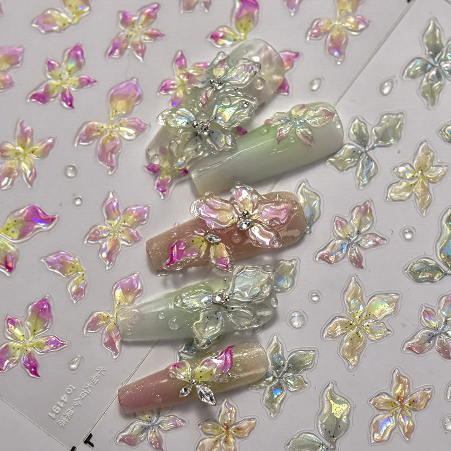 1 Blatt Nagel Aufkleber hohe Qualität ins Gelee Kristall Lilie Blume Design Kleber Nail Art Dekoration T-4191