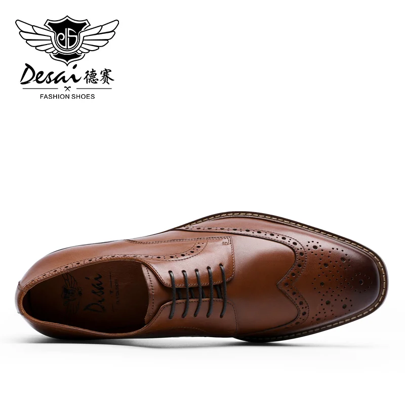 DESAI Men Dress Shoes Genuine Cowboy Leather For Men Business Formal Bullock Brogue New Arrivals Derby Style Up to Size 13