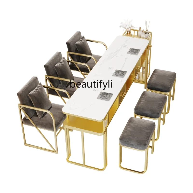 

Marble manicure table and chair set high-power light luxury manicure shop single and double three-person table
