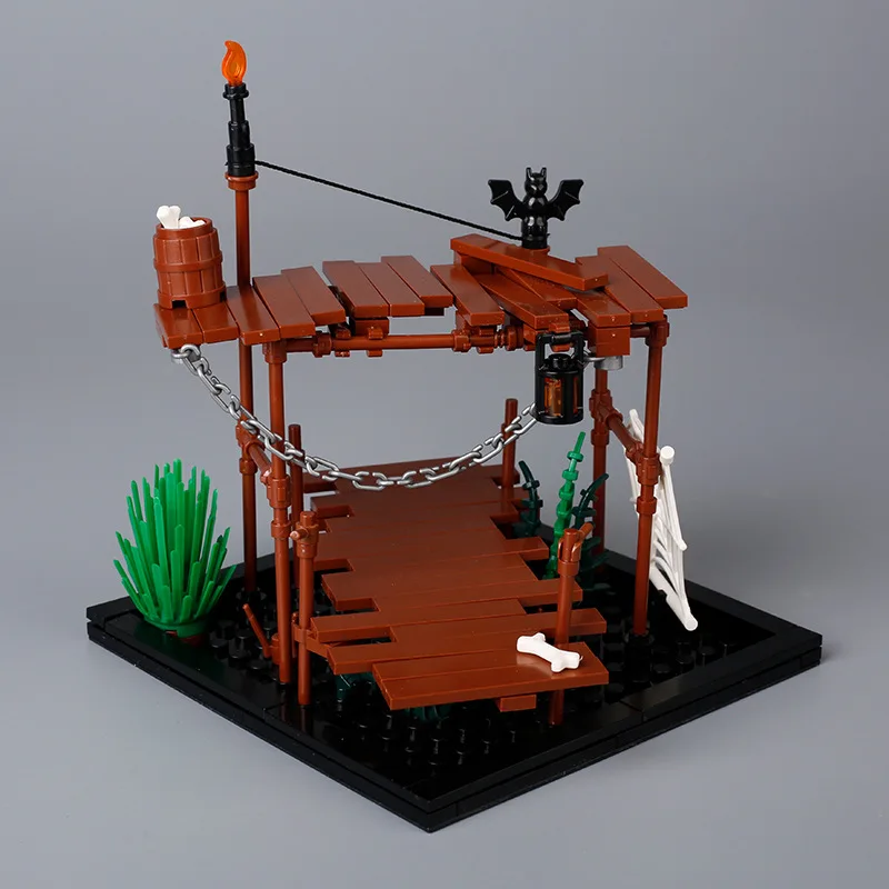 MOC Suspension Bridge Tower Scene Lord of The Rings Movie Periphery Small Particle Splicing Building Block Particle