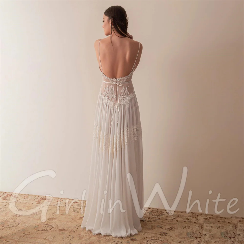 الدانتيل البوهيمي طول الأرض شاطئ بوهو ألف خط فستان الزفاف المخصص مع العميق الخامس الرقبة novia فيستدو الزفاف زي العرائس مثير