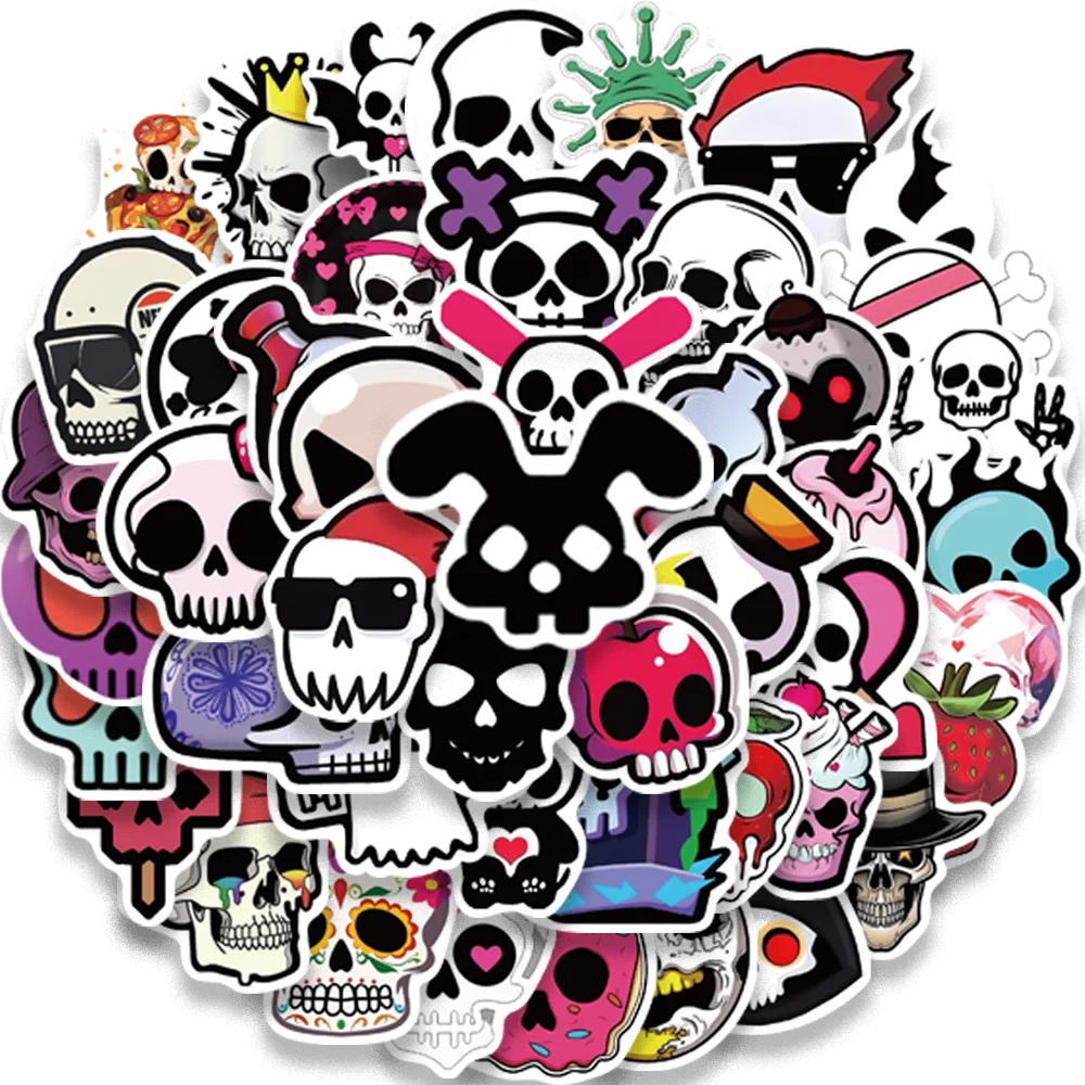 52Pcs Cartoon Skull Graffiti Stickers Guitar Notebook Suitcase Skateboard Helmet Creative DIY Hallows Waterproof Decals