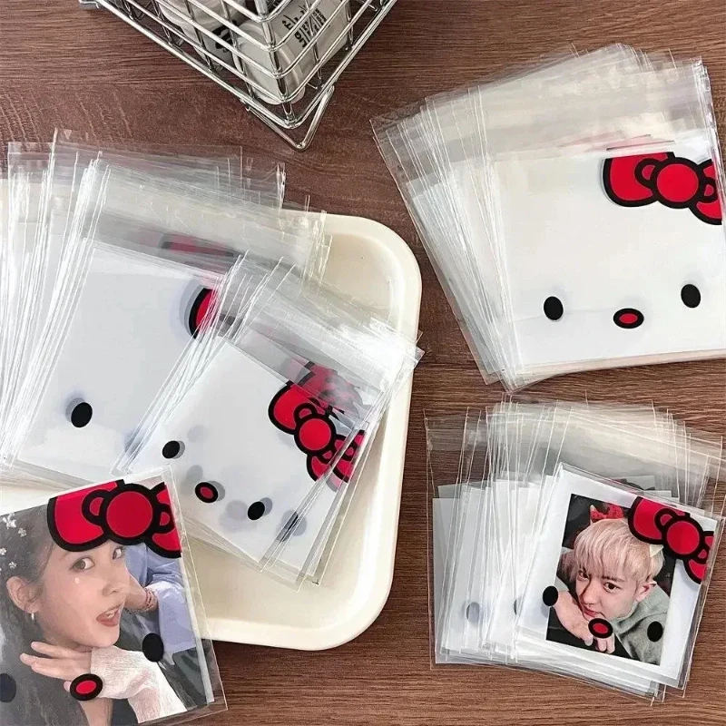 100 قطعة Sanrioed مرحبا كيتي مطبوعة زيبلوك حقيبة ستار بطاقة التعبئة الذاتي ختم حقيبة التخزين الكرتون المتاح الحلوى حقيبة قابلة للغلق