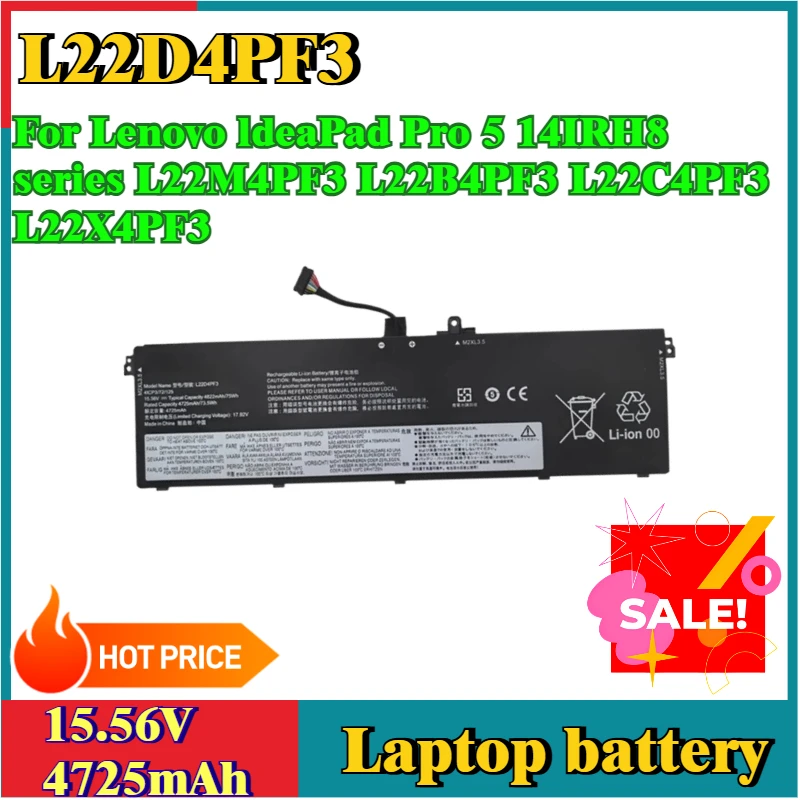

Brand New 15.56V 4725mAh L22D4PF3 Laptop Battery For Lenovo IdeaPad Pro 5 14IRH8 series L22M4PF3 L22B4PF3 L22C4PF3 L22X4PF3