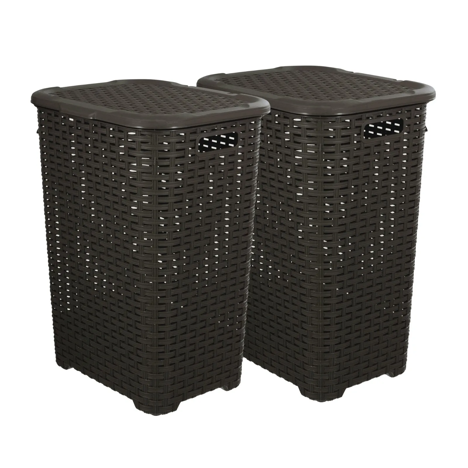 

Plastic Wicker Laundry Hamper with Lid and Handles-Brown- 2 Pack (60 Liter)
