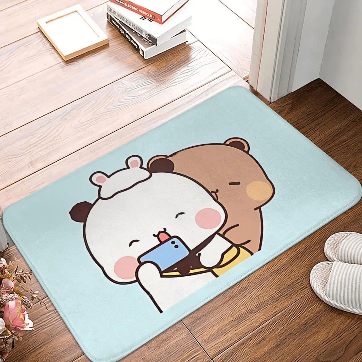 Bubu and Dudu Anime Anti-Slip Doormat Bath Mat Taking A Cute Selfie Balcony Carpet Welcome Rug Indoor Decor