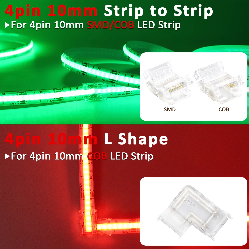 Conector de tira de LED COB, 2 pines, 3 pines, 4 pines, 5mm, 8mm, 10mm, conector de cable rápido sin soldadura para tiras de luces LED de un solo