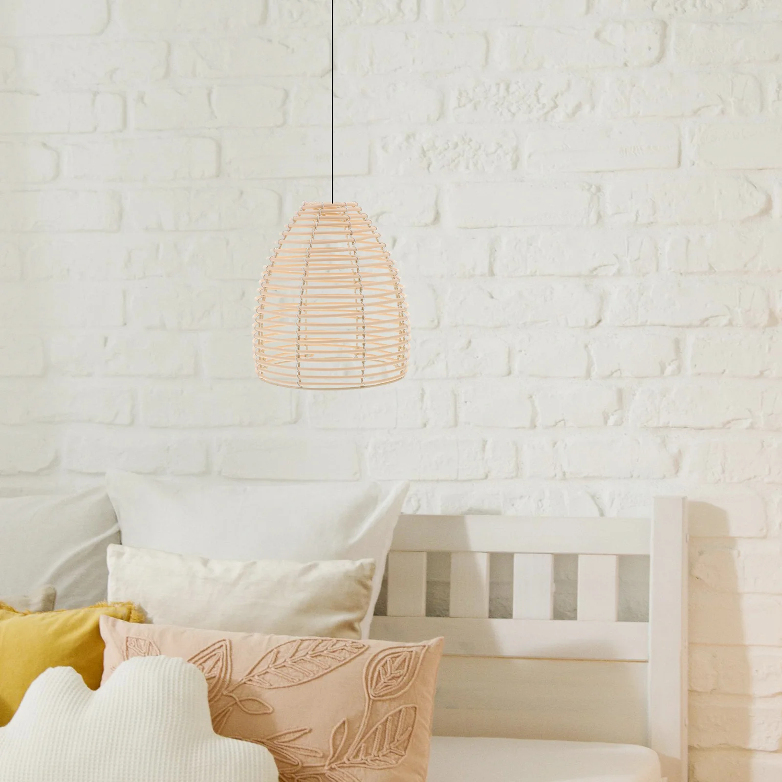 

Imitation Rattan Woven E27 Lampshade Rustic Hollow-Out Pendant Lamp Shade Small Woven Light Cover for Living Room Kitchen Cafe