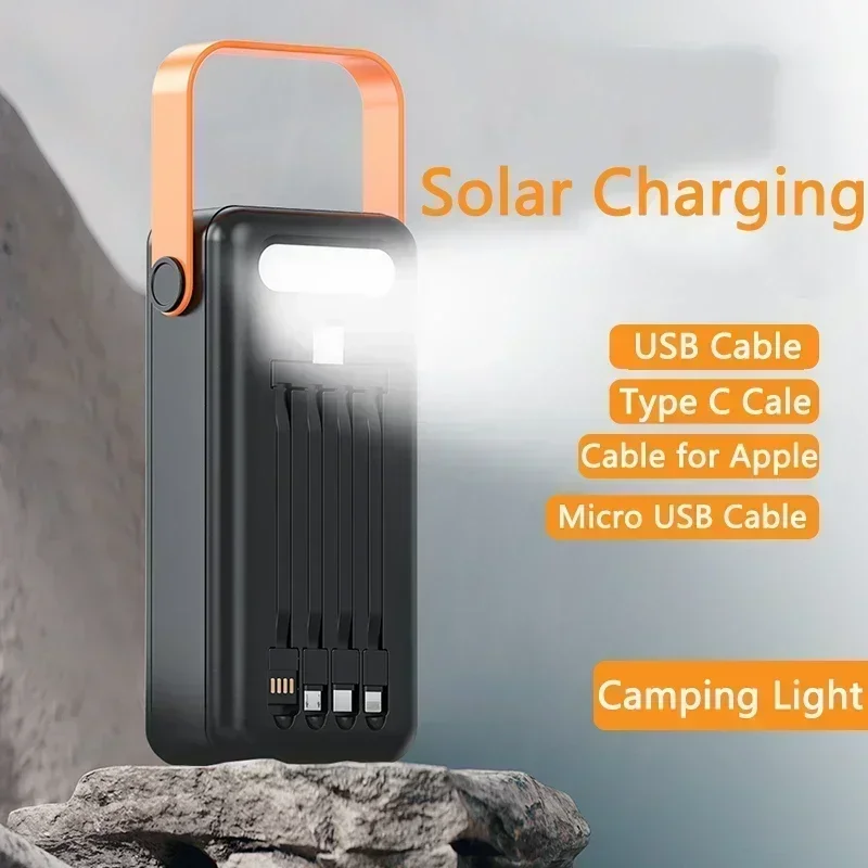 50000mAh Solar Charging Portable External Battery Charger with Cable Light Solar Power Bank Powerbank