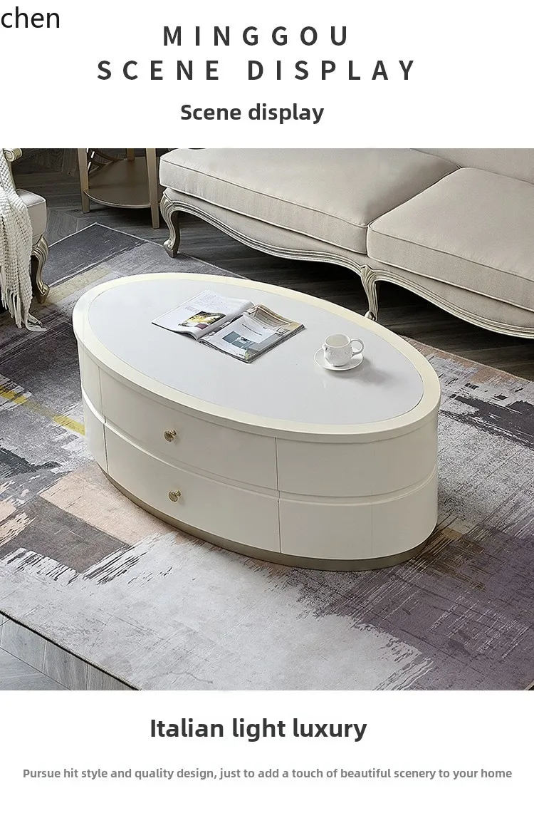 HT  Oval sofa side few living room glass solid wood marble TV cabinet combination Ready to ship and purchase with peace of mind
