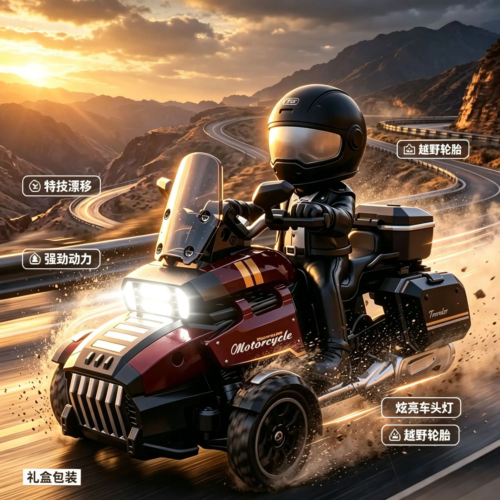Jecaller 1/43 Mini Drift Remote Control Tricycle Motorcycle With Cool Light High Speed Racing Hobby Gift