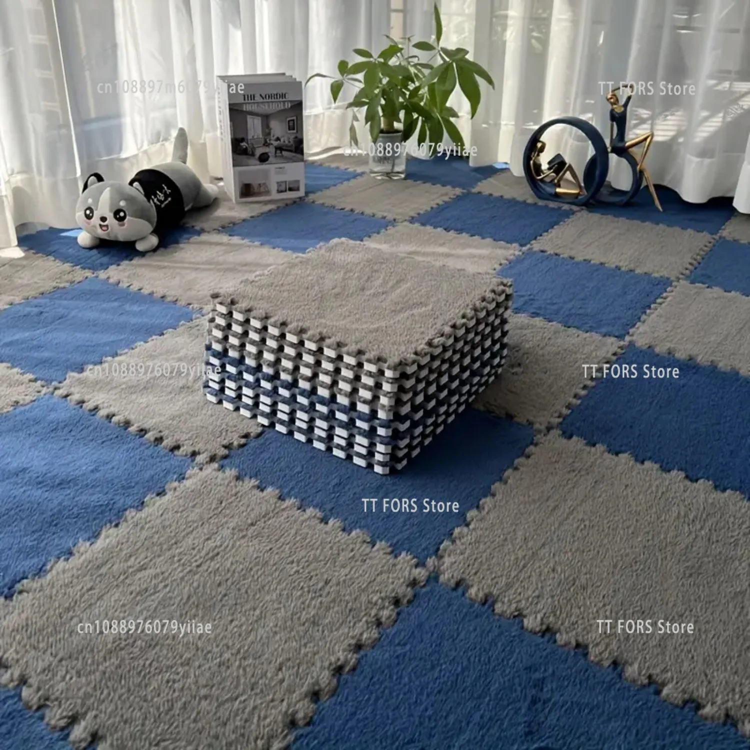 

8-Piece Soft Plush Baby Rugs Infant Game Puzzle Floor Mats Children's Toys EVA Foam Two-Color Warming Mats Home Decorative Mats