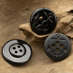 10pcs Large Black Buttons Shiny Boat Anchor Luxury Mens Suit Coat Sewing Accessories Classic Round Dark Buttons DIY Supplies