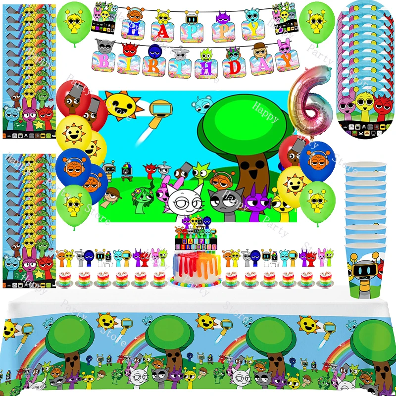 Sprunki Birthday Decoration According Options Sprunki Balloon Tableware Backdrop Cake Topper Wicked Birthday Party Supplies