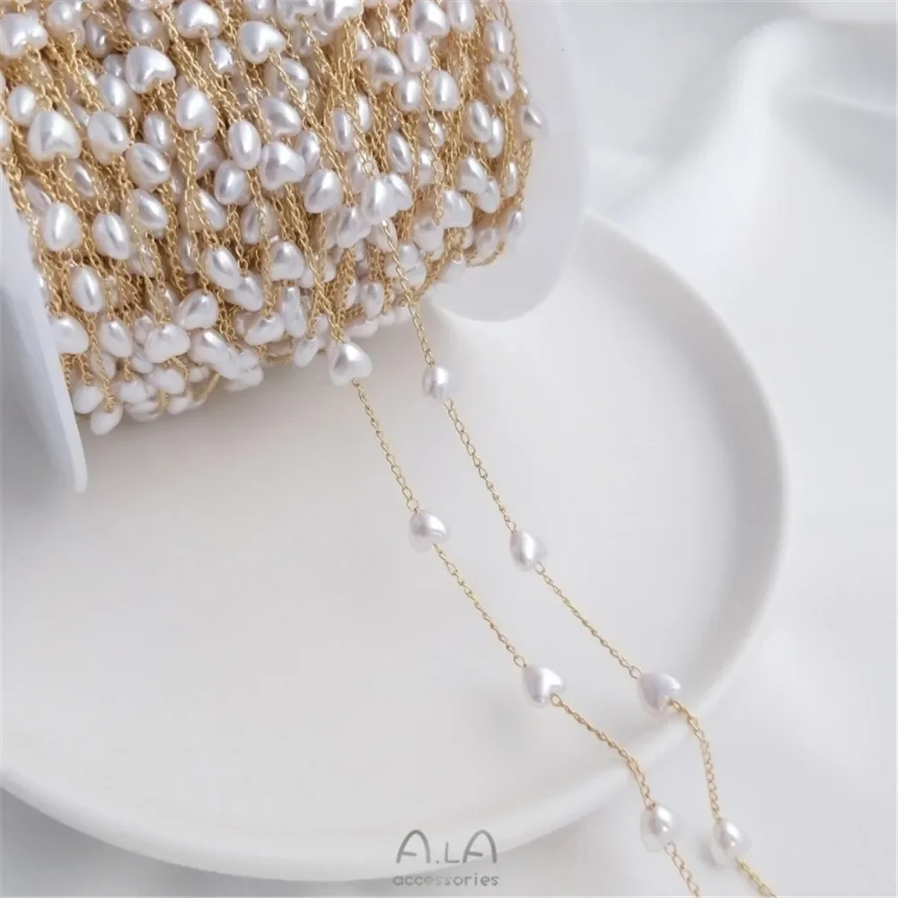 14k Gold covered peach heart five pointed star Pearl Chain Baroque imitation pearl chain DIY manual chain necklace loose chain