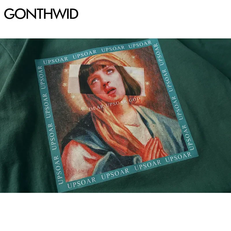 GONTHWID Virgin Mary Men\'s T-Shirts 2024 Funny Printed Short Sleeve Tshirts Summer Hip Hop Casual Cotton Tops Tees Streetwear