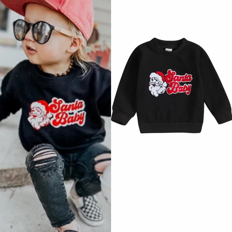 0-5Y Cool Baby Christmas Sweatshirts Tops Santa Letter Crew Neck Long Sleeve Loose Pullover Tops Boys Kids Autumn Winter Outfits