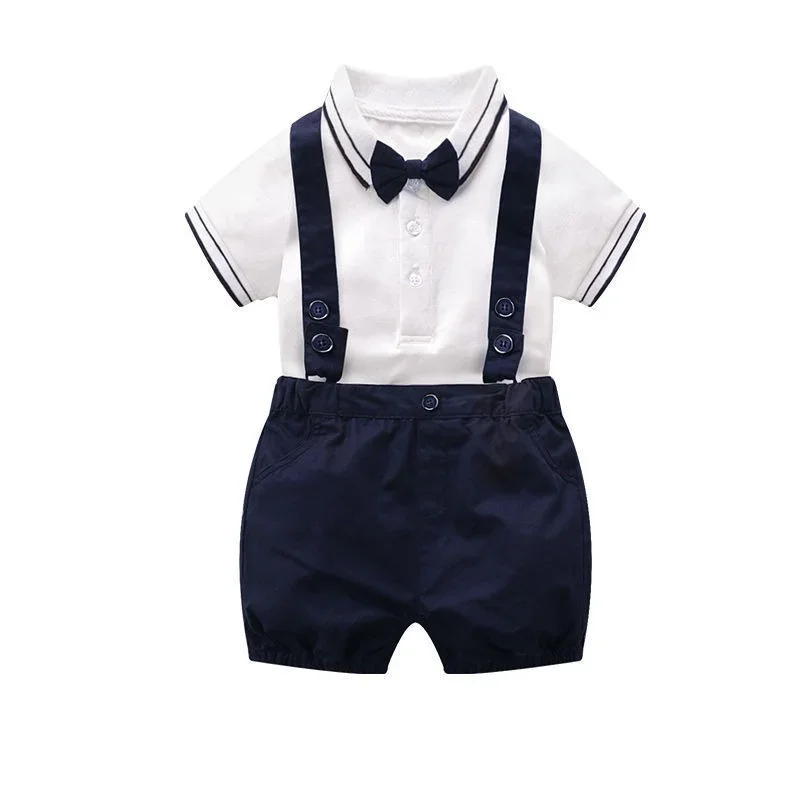 Baby Boy Clothes My First Birthday Gentleman Outfit for   Romper Suspender Shorts  Shoes Cap  Toddler Wedding