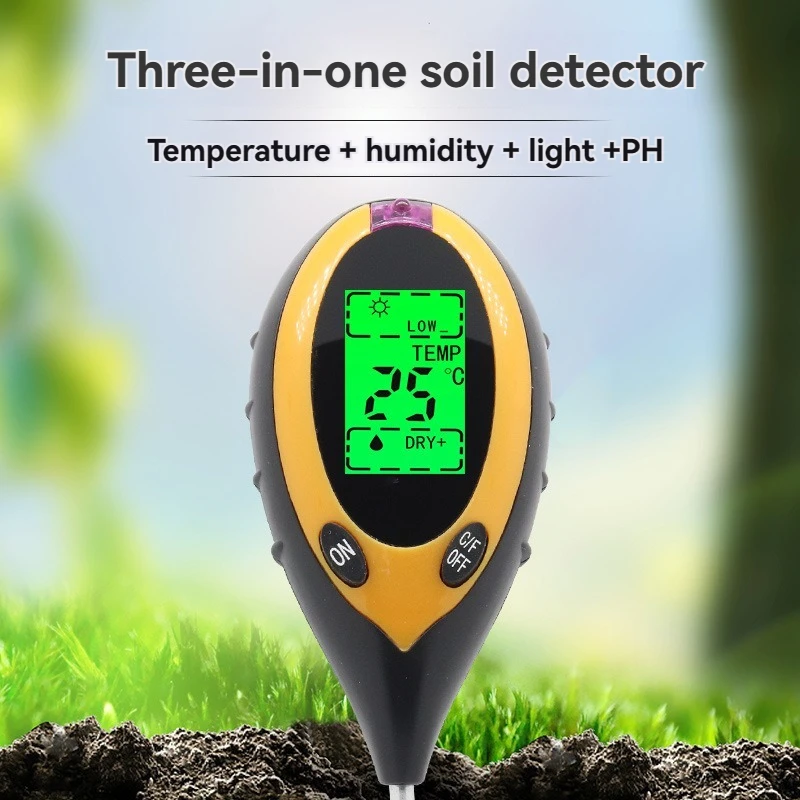 Detector de iluminação de instrumento de solo quatro em um, ph, display digital, luz de fundo, detector de teste de temperatura e umidade