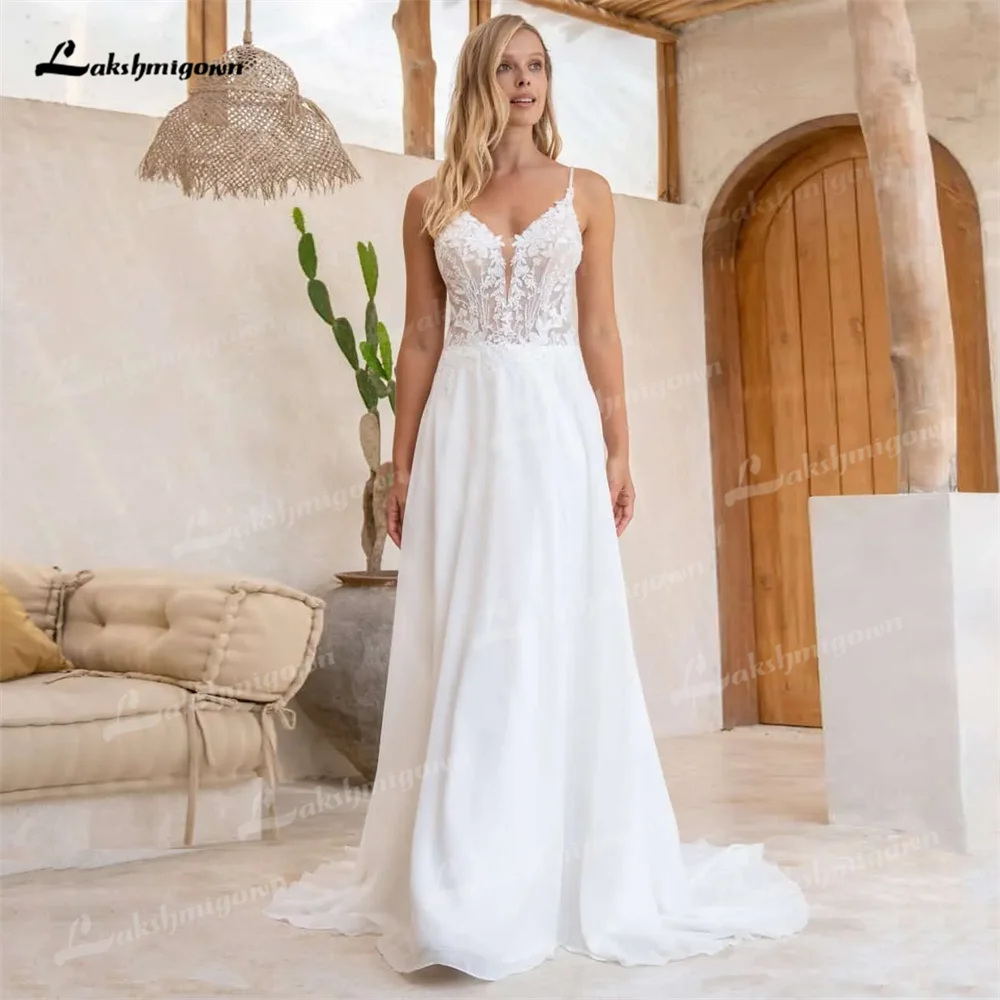 Beachside Boho A Line Wedding Dress Tiered Chiffon Customize V Neck Backless Bridal Gown Sleeveless Formal vestidos de novia