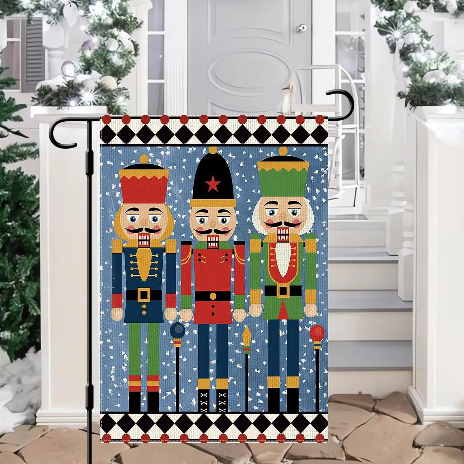 DLZDN Christmas Soldier Nutcracker Garden Flag 12×18 Inch Double Side Rustic Farmhouse Yard Flag Christmas Winter Outdoor De llz