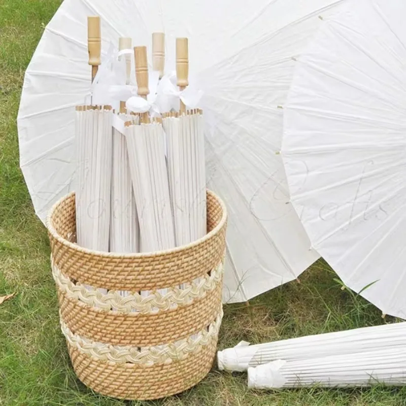 

Personalized gift customization Chinese classical style straight weeding traditional handmade white oil-paper umbrella