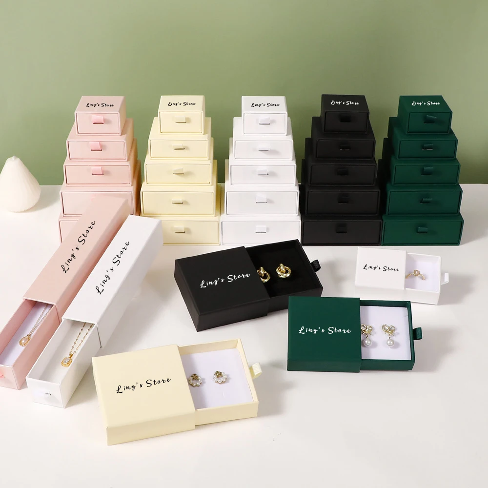 24Pcs Jewelry Paper Box Personalized Print Logo Name Text Drawer Case Boutique Jewellery Wedding Favors Gift Packaging Organizer - Image 2