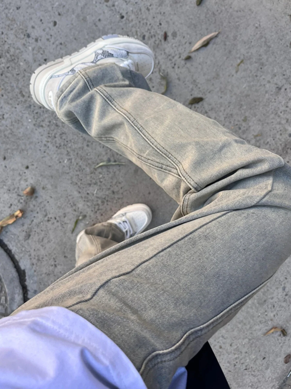 

Мужские джинсы из выстиранного денима, осенне-зимние, прямого кроя, длинные брюки, цвета желтой грязи, в американском ретро-стиле, с высокой талией, облегающие