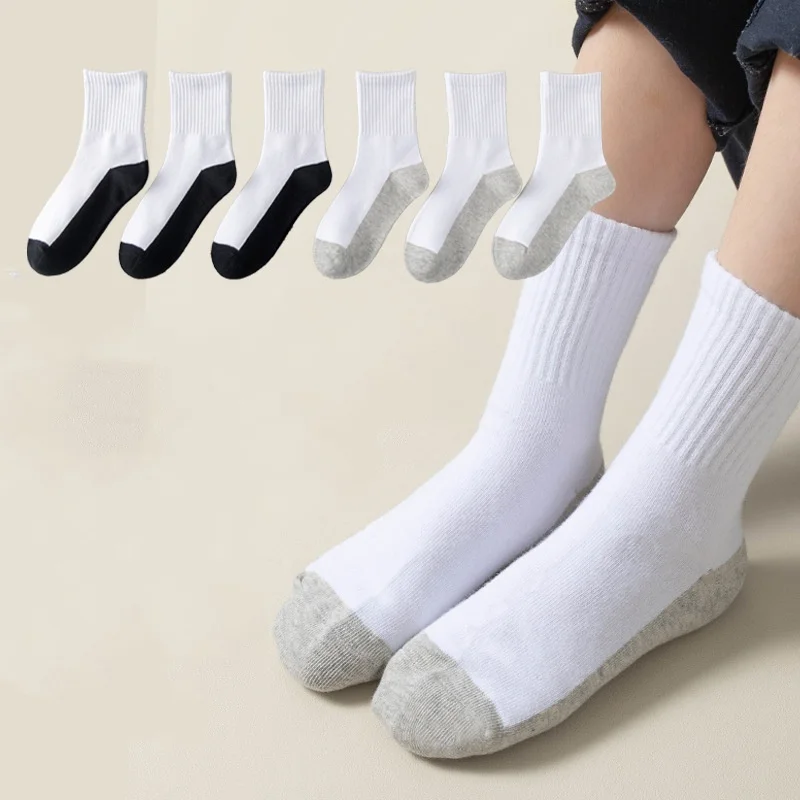 Children\'s Midtube White  Boys Sports Socks Children Four Seasons Cotton Comfortable Breathable Socks