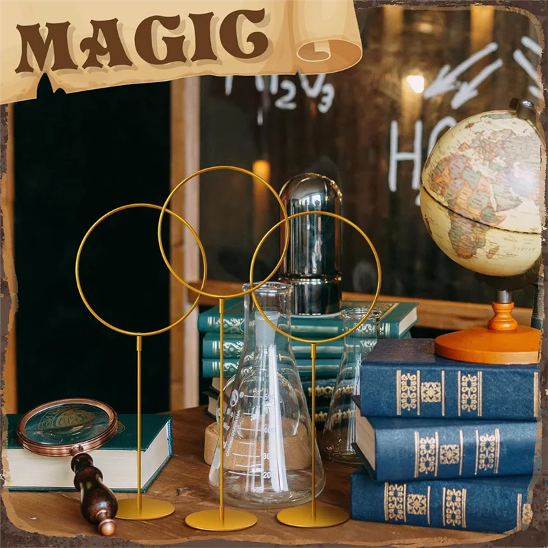 ABFU-3 PCS Gold Metal Round Hoop With Stand Standing Golden Ring Centerpieces Large Goal Posts For Party