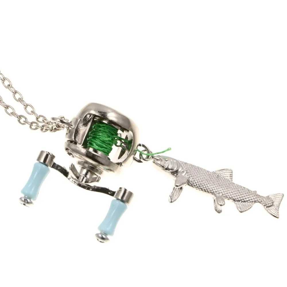Luxury Fishing Reel Necklace Detachable Exquisite Fishing Reel Ring Silver High-end Men Neck Pendant Gift for Him