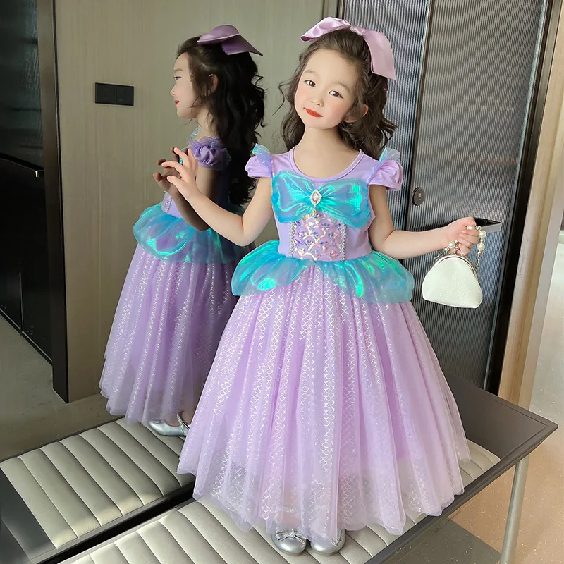 

Girls sequin mermaid Princess dress 2024 summer new female treasure foreign style short sleeve dress birthday dress