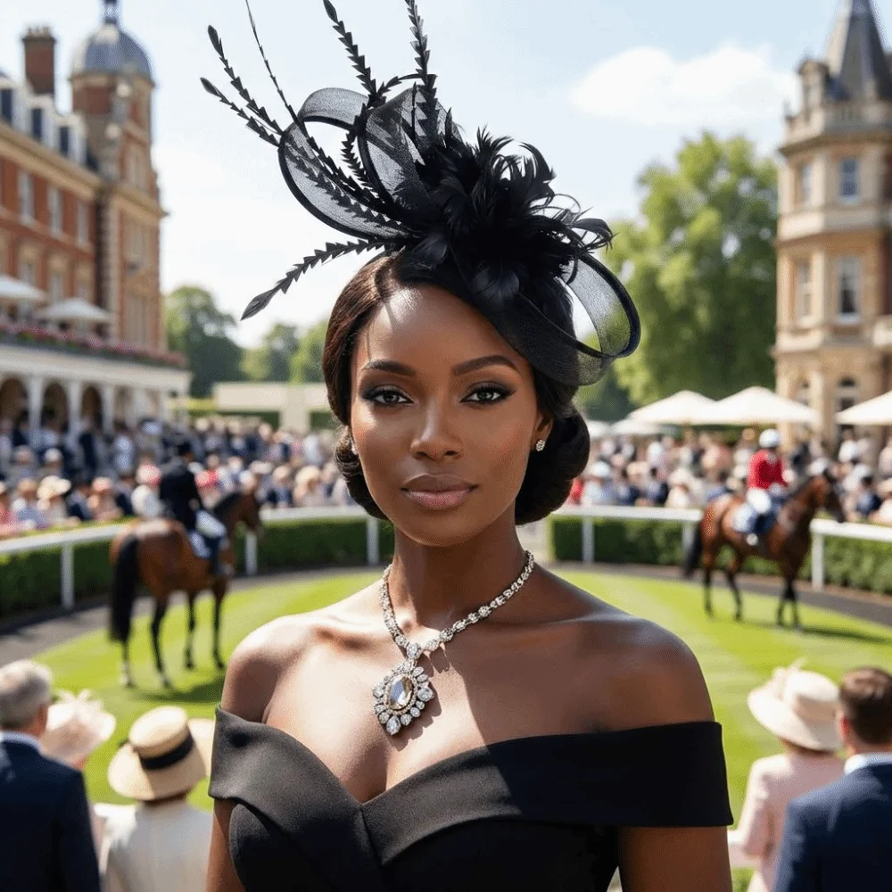 

Шляпка-фасинатор для женщин Royal Ascot, винтажная, с цветами, для скачек, элегантная, сетчатая, аксессуар для волос