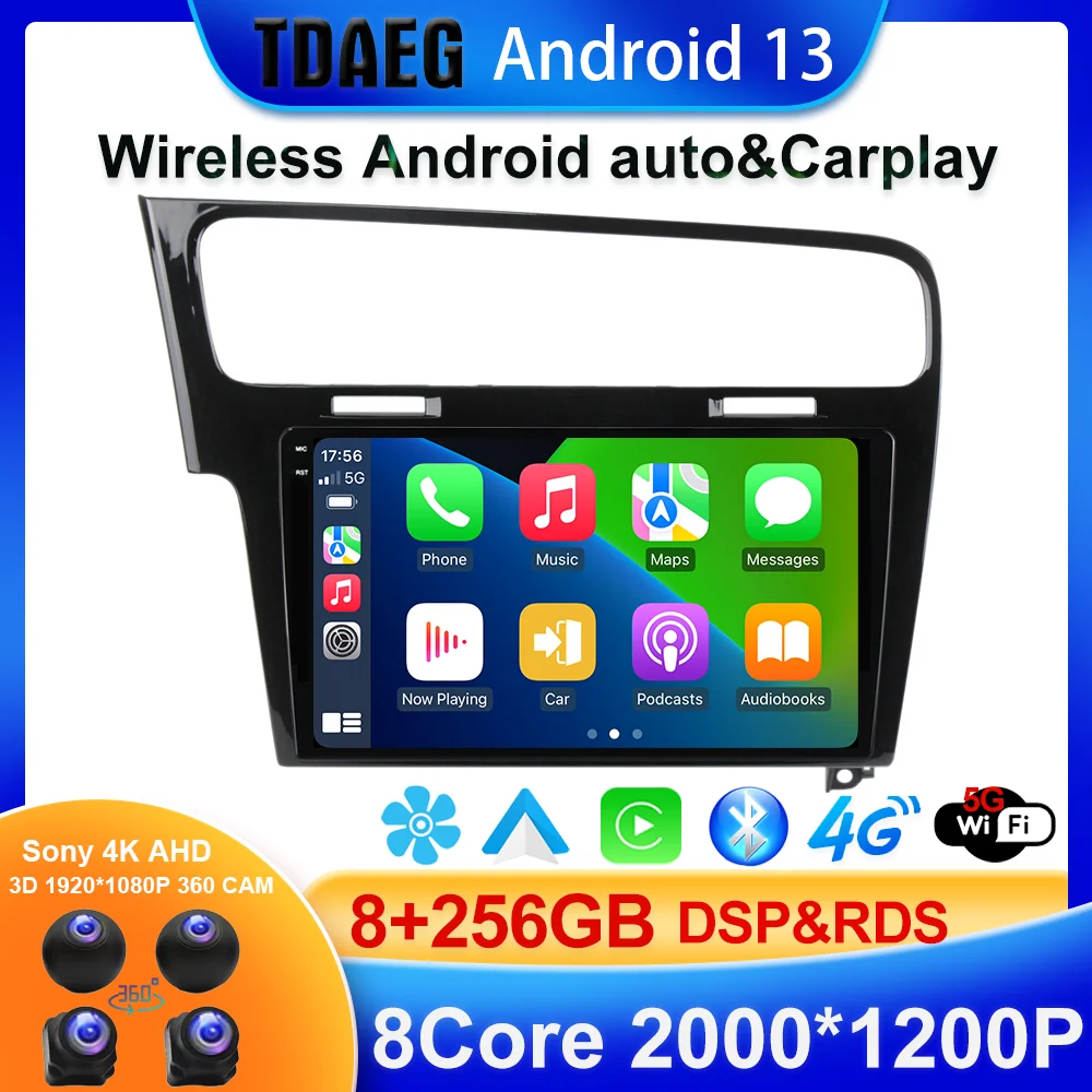 

256G 2K Screen Android 13 All In One Car Radio Multimedia Video Player Navigation GPS for VW Volkswagen Golf 7 Golf7 2013-2017