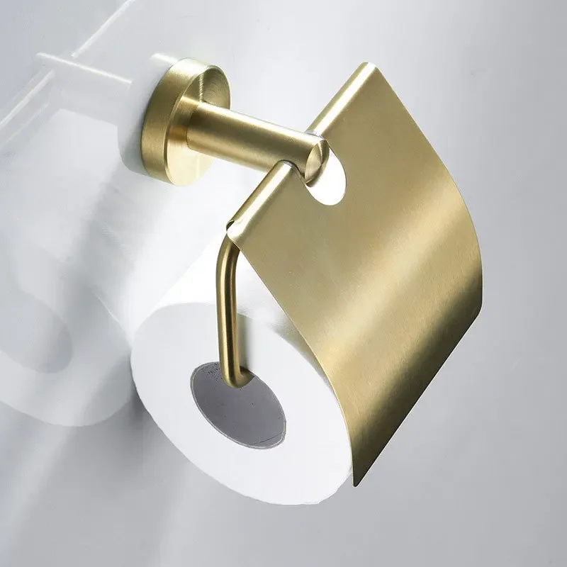 Toilet Paper Holder Brushed Gold Stainless Steel Pendant Paper Hooks Towel Rack Paper Roll Holder Hardware With Cover MJ