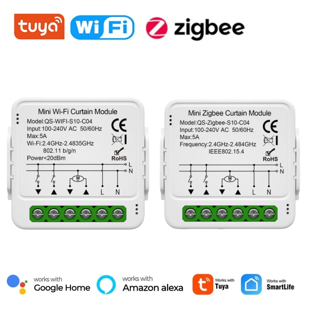 Tuya WiFi Zigbee 스마트 커튼 스위치 모듈 연결 롤러 블라인드 셔터 전기 모터 Alexa Google 홈 스마트 라이프와 함께 작동