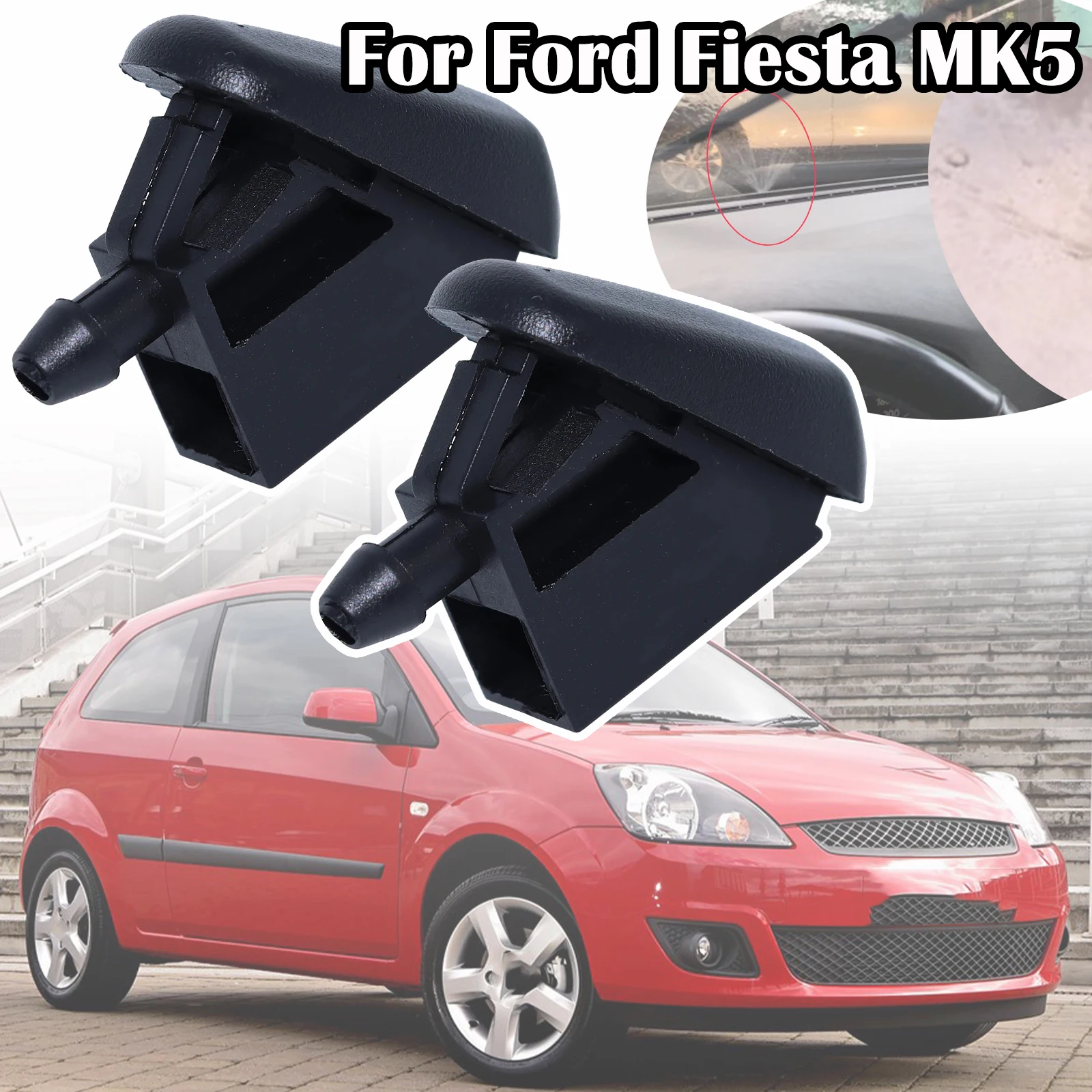 

2XFor Ford Fiesta MK5 Exterior Front Windscreen Wiper Washer Jet Nozzle BM5117666AB 2001 2003 2005 2006 2007 2008 2009 2010 2011