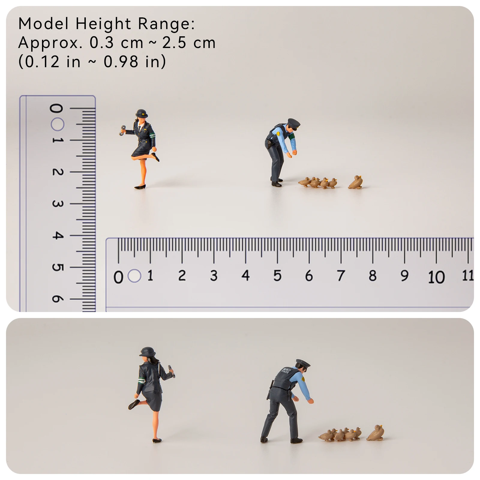 1/64 Figurines Resin Model Figures Police Officers Mini People Policeman Policewoman Ducks for Model Car Street Scenes