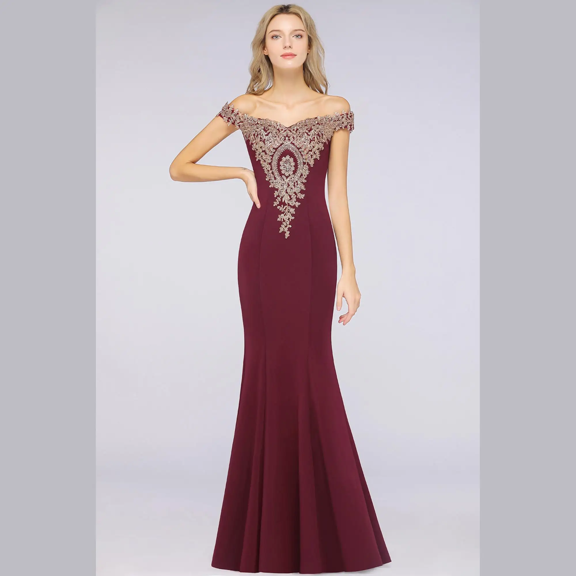 

Длинное вечернее платье BABYONLINE с открытыми плечами, кружевной аппликацией, для подружек невесты, гостей на свадьбу, выпускного вечера, торжественных мероприятий, 2026