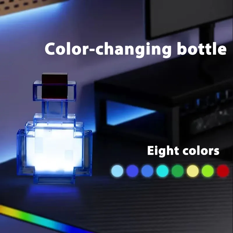 MC Game Medicine Bottle LED Night Light Table Lamps Game Creative Toy Lamp Rechargeable Bedroom Bedside for Kids Bedside Lamp