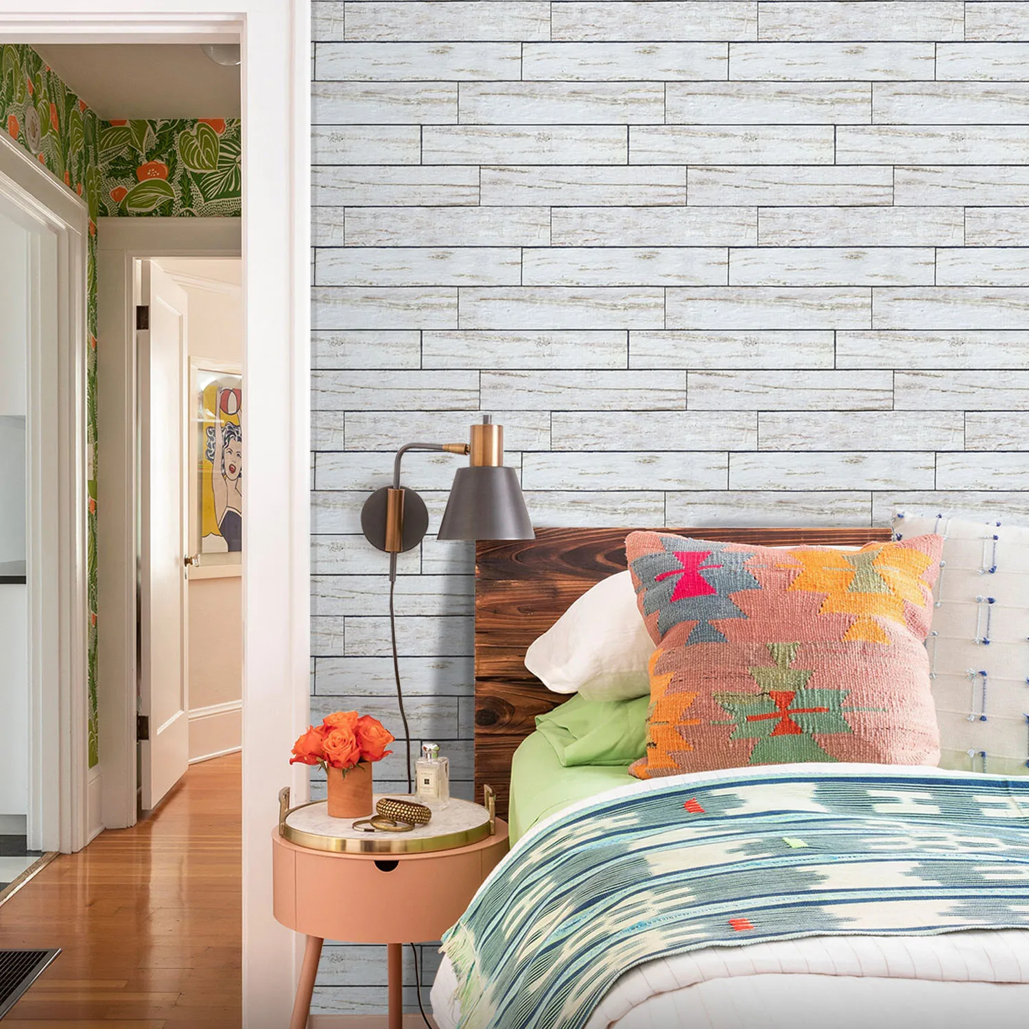 Impermeable, 11,8" x 11,8", juego de 10, paneles de pared autoadhesivos de imitación de madera blanca de PVC 3D, para granja, RV, decoración de pared