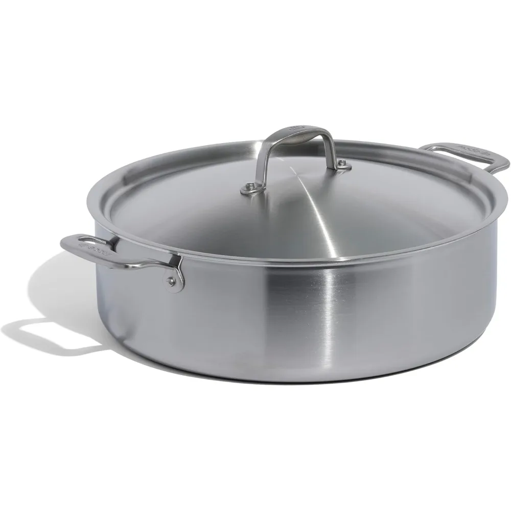 Cookware - 10 Quart Stainless Steel Rondeau Pot w/Lid - 5 Ply Stainless Clad - Professional Cookware