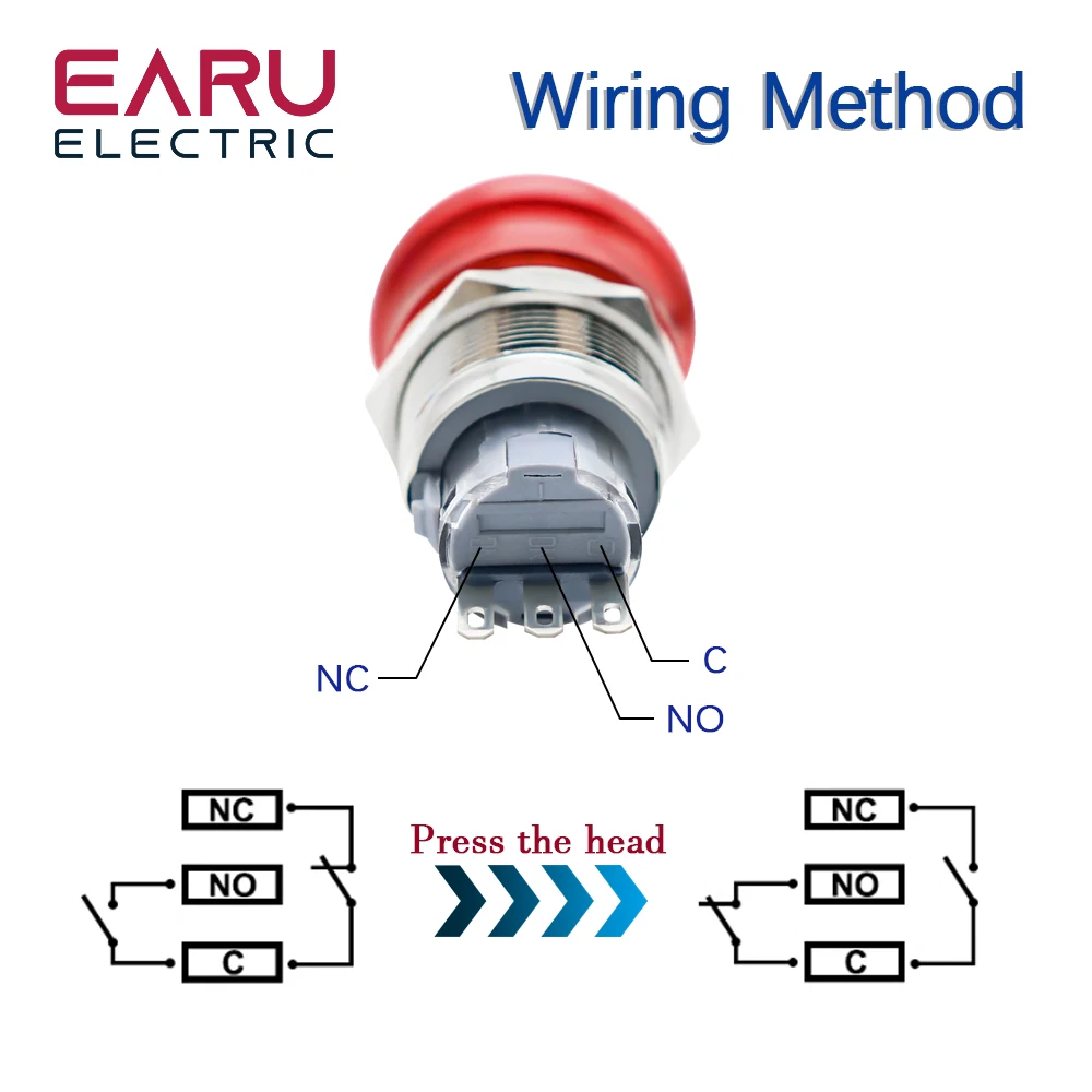 16/19/22mm metalowy przełącznik przycisk zatrzymania awaryjnego ze stali nierdzewnej wodoodporna głowica obrotowa antypoślizgowa 1NO1NC 2 no2nc
