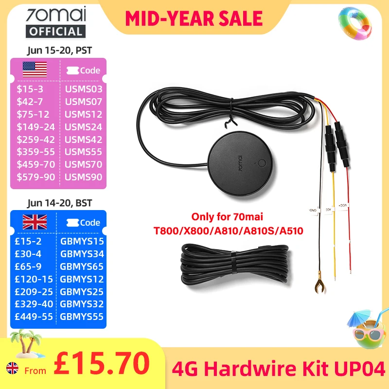 70mai 4G Hardwire Kit UP04 for 70mai T800 A810S A810 A510 X800 X200 4G LTE Module Remote Control Live Streaming 70mai UP04