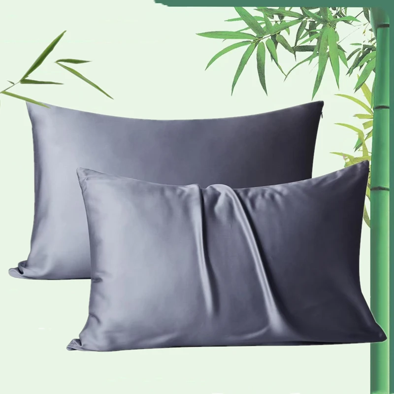 

2Pcs 100% Bamboo Fiber Pillowcases With Zipper Cooling Anti-bacterial Solid Color Hotel Home Summer Pillow Cover For Adult 48x74