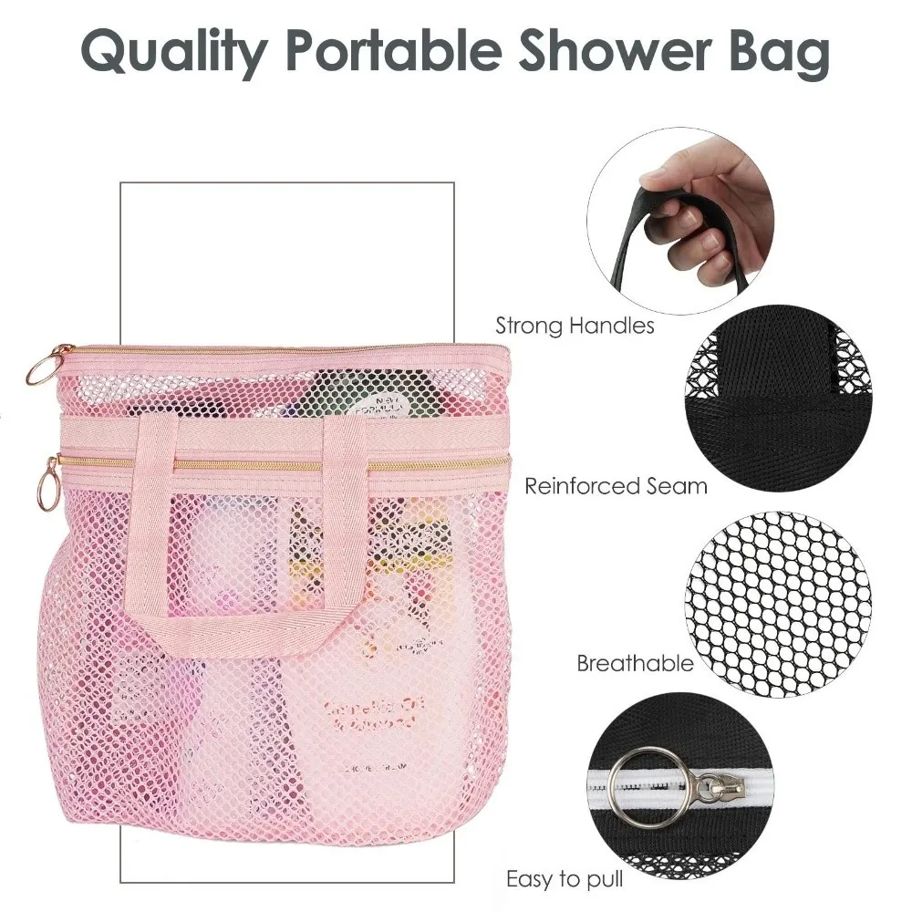 Tragbare Mesh-Strandtasche, durchsichtig, für Toilettenartikel, Organizer, Dusche, Kosmetiktasche, Aufbewahrungstasche, multifunktionaler Reise-Kulturbeutel, Schwimmen