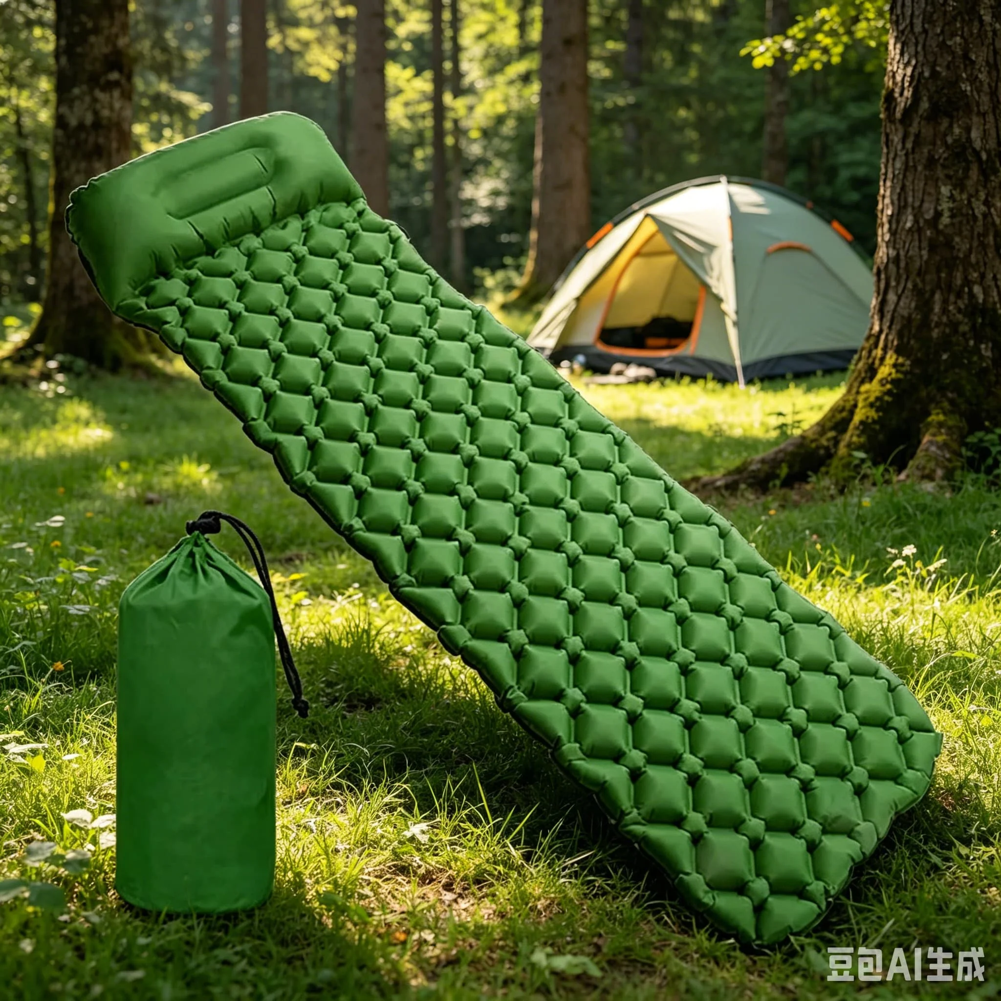 

Inflatable Air Matt Double Folding Sleeping Pad With Pillow Waterproof Built in Inflator Pump Hiking Camping Tarp Waterproof