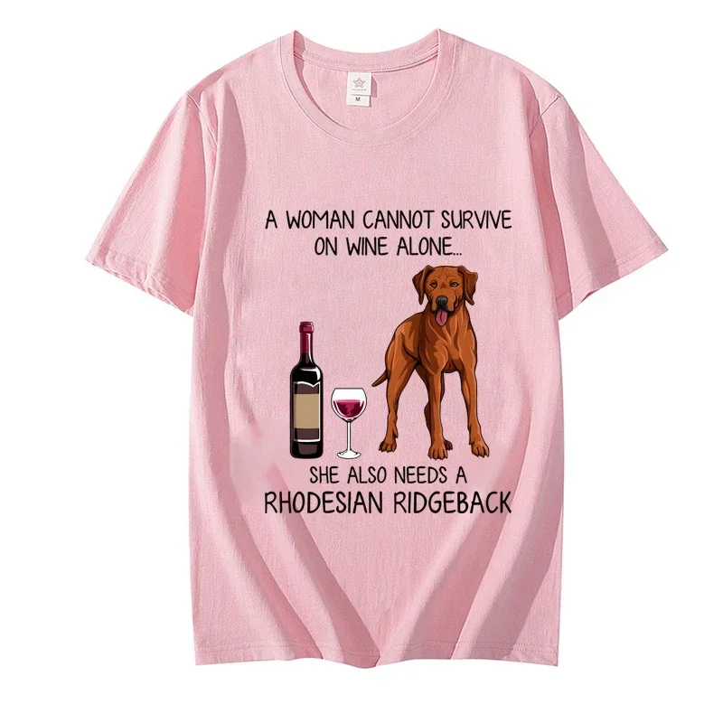 Casual T Shirt Rhodesian Ridgeback and Wine Funny Gift for Dog Mom Print T-shirt Women Short Sleeve  Harajuku Fashion Tee Shirts