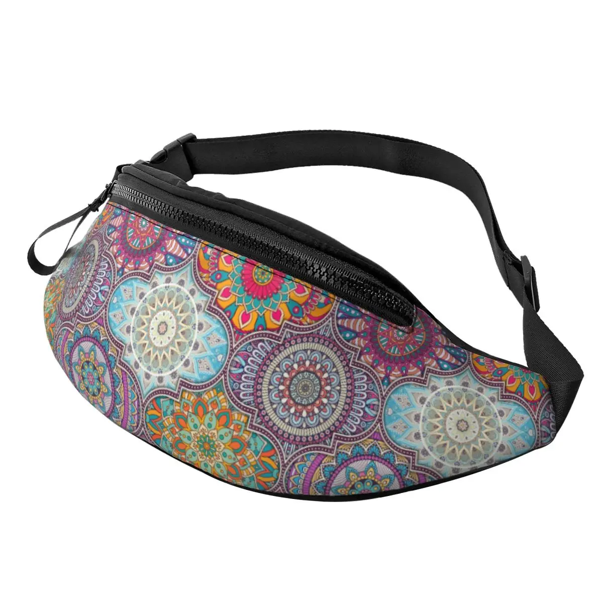 Custom Arabic Indian Ethnic Floral Mandalas Pattern Fanny Pack Men Women Crossbody Waist Bag for Cycling Phone Money Pouch