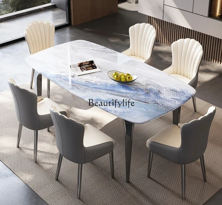 

FG-High-end Italian supercrystalline stone dining table rectangular bright rock slab light luxury microcrystalline stone